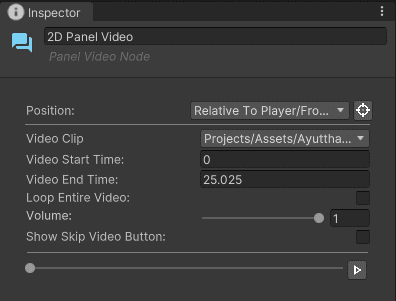 2D Panel Video Node inspector