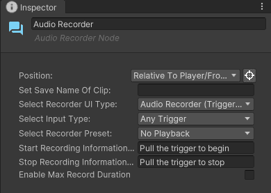 Audio Recorder Node inspector