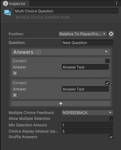 Multiple Choice Question Node inspector