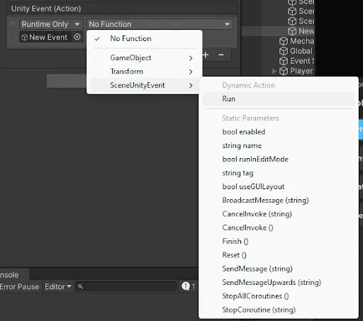 Unity Event actions